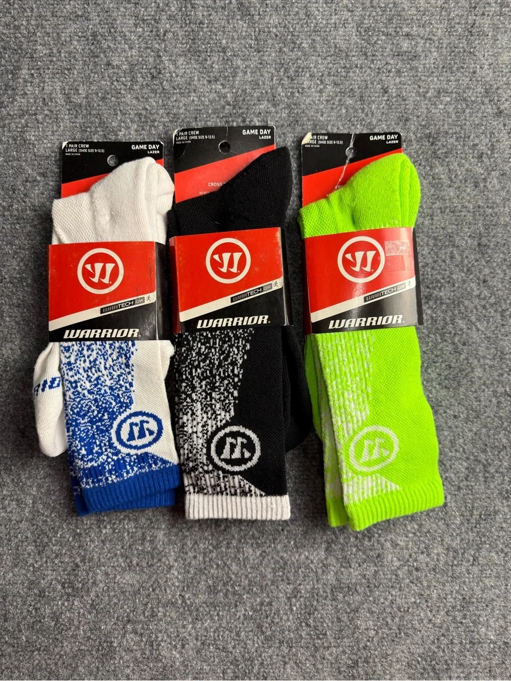 Warrior Game Day Men's Large Crew Socks - White, Black, Neon Green Nwt